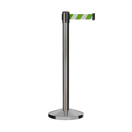 Montour Line Stanchion Belt Barrier Sat.Steel Post 13ft. Grn/Wh Belt ES400-SS-GWD-130